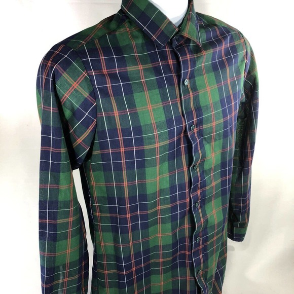 VINTAGE DEERFIELD SHIRT MENS SIZE 20 PLAID BUTTON DOWN GREEN USA MADE LONG SLEEV - Picture 3 of 12